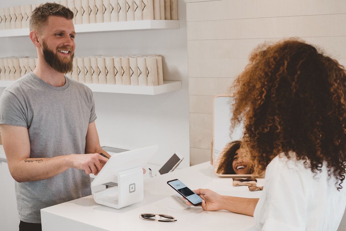 Gym point of sale terminal at the front desk for retail checkout